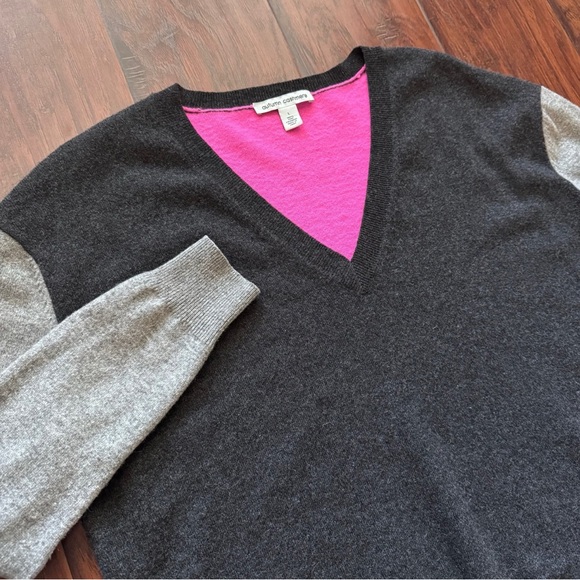 Autumn Cashmere 100% Cashmere Colorblock Sweater L Pink Grey Fuzzy Soft Luxury - Picture 4 of 16